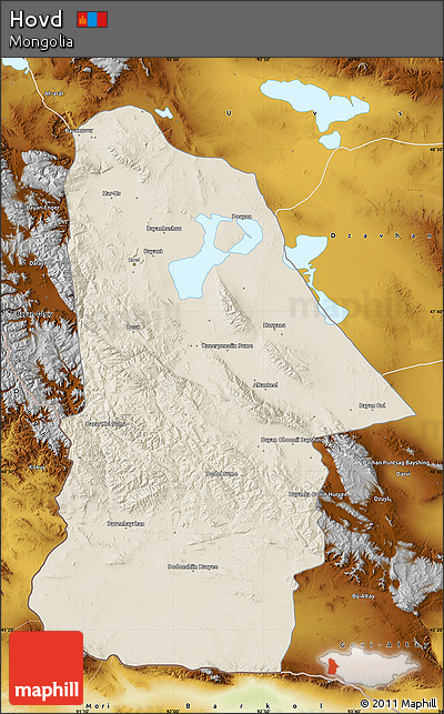 Shaded Relief Map of Hovd, physical outside