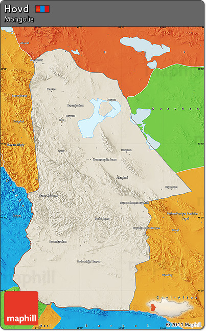 Shaded Relief Map of Hovd, political outside