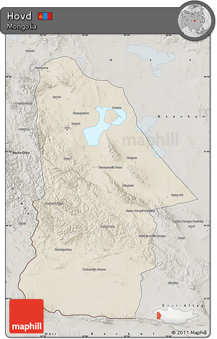 Shaded Relief Map of Hovd, semi-desaturated