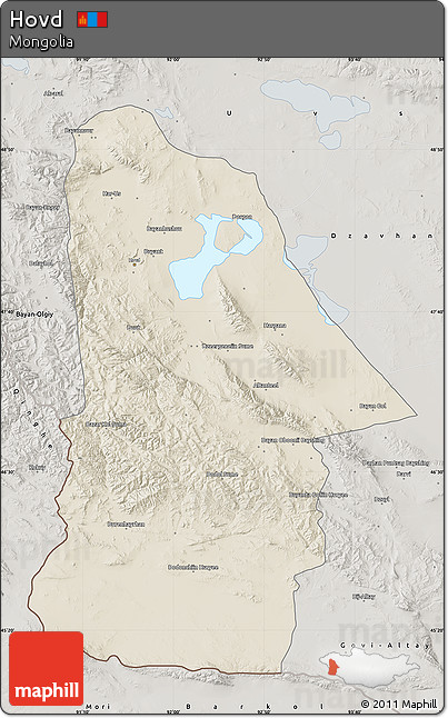 Shaded Relief Map of Hovd, semi-desaturated