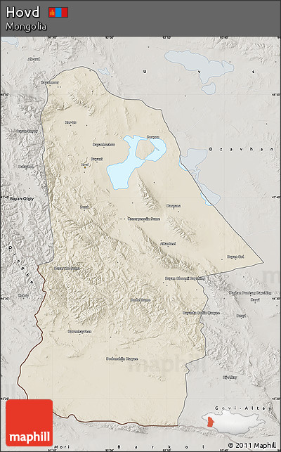 Shaded Relief Map of Hovd, semi-desaturated