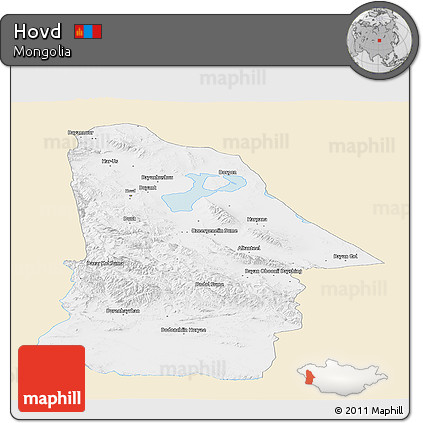 Classic Style Panoramic Map of Hovd, single color outside