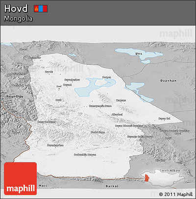 Gray Panoramic Map of Hovd