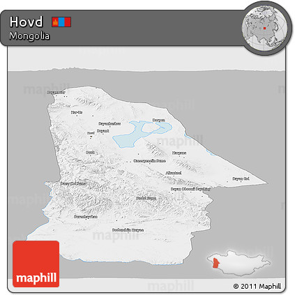 Gray Panoramic Map of Hovd, single color outside