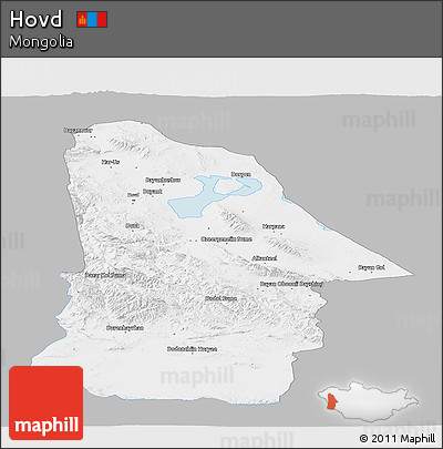 Gray Panoramic Map of Hovd, single color outside