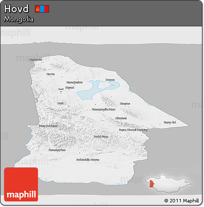 Gray Panoramic Map of Hovd, single color outside