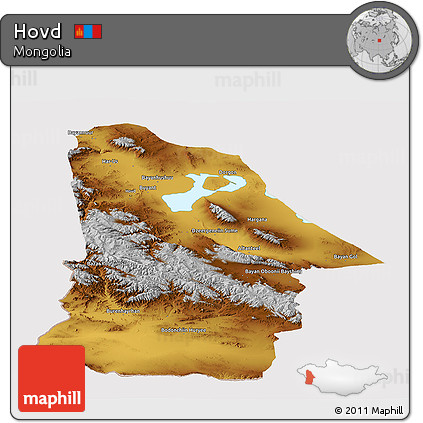 Physical Panoramic Map of Hovd, cropped outside