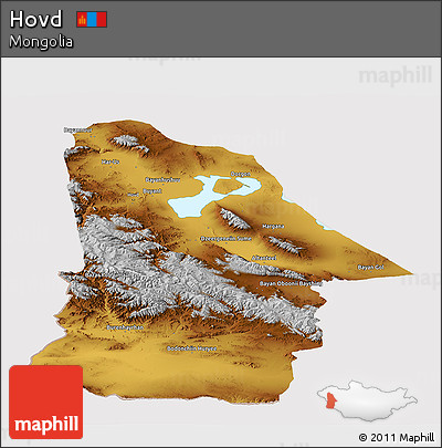Physical Panoramic Map of Hovd, cropped outside
