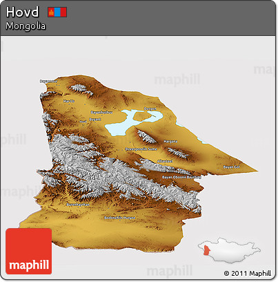 Physical Panoramic Map of Hovd, cropped outside