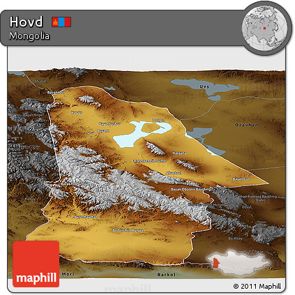 Physical Panoramic Map of Hovd, darken