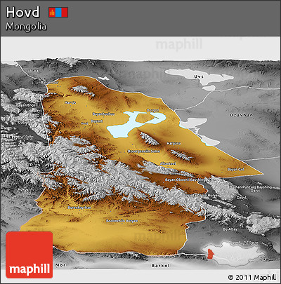Physical Panoramic Map of Hovd, desaturated