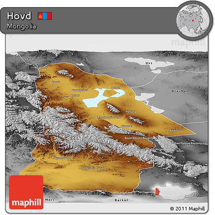 Physical Panoramic Map of Hovd, desaturated