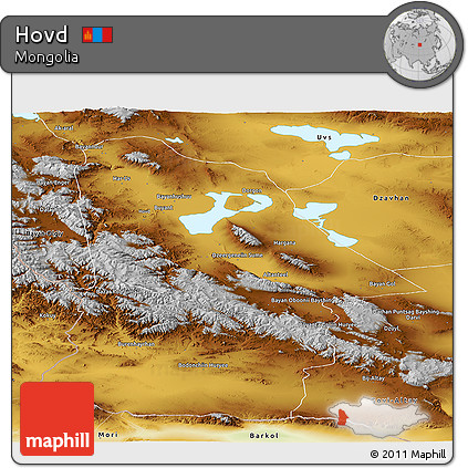 Physical Panoramic Map of Hovd