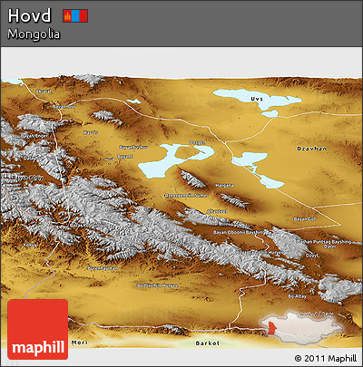 Physical Panoramic Map of Hovd