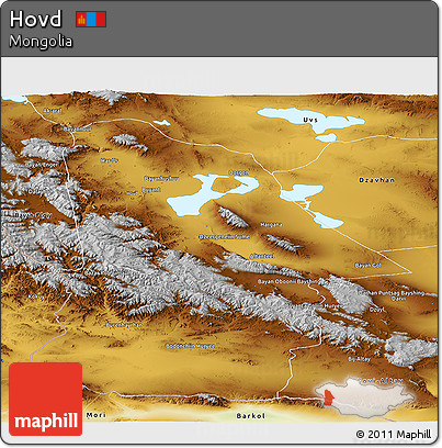 Physical Panoramic Map of Hovd