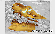 Physical Panoramic Map of Hovd, lighten, desaturated