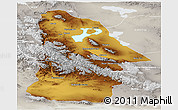 Physical Panoramic Map of Hovd, lighten, semi-desaturated