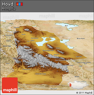 Physical Panoramic Map of Hovd, satellite outside
