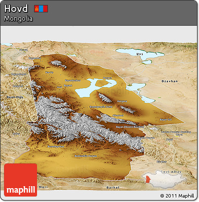 Physical Panoramic Map of Hovd, satellite outside