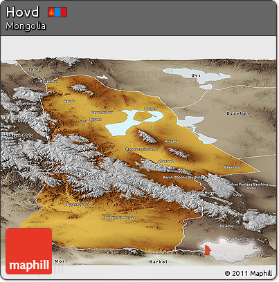 Physical Panoramic Map of Hovd, semi-desaturated