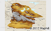 Physical Panoramic Map of Hovd, shaded relief outside
