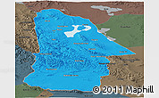 Political Panoramic Map of Hovd, darken, semi-desaturated