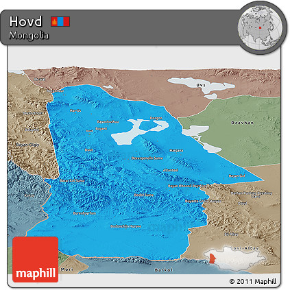 Political Panoramic Map of Hovd, semi-desaturated