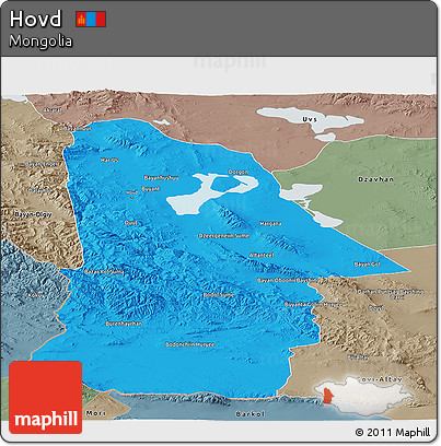 Political Panoramic Map of Hovd, semi-desaturated