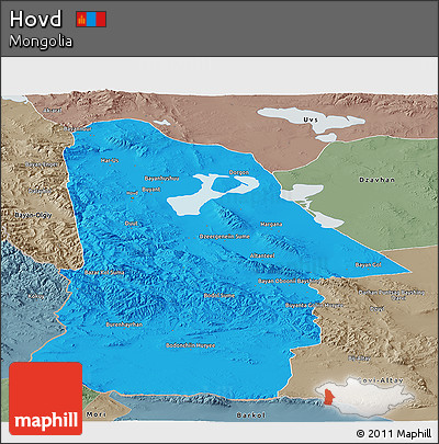 Political Panoramic Map of Hovd, semi-desaturated