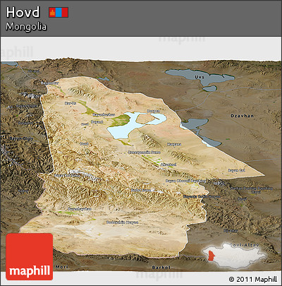 Satellite Panoramic Map of Hovd, darken