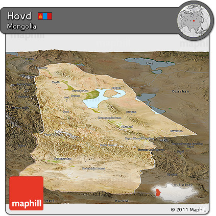 Satellite Panoramic Map of Hovd, darken