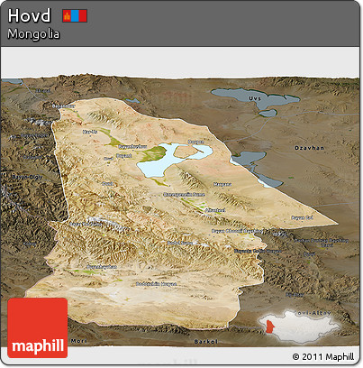 Satellite Panoramic Map of Hovd, darken