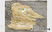 Satellite Panoramic Map of Hovd, darken, semi-desaturated