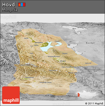 Satellite Panoramic Map of Hovd, desaturated
