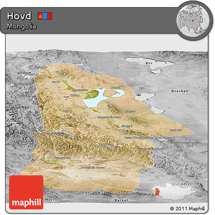 Satellite Panoramic Map of Hovd, desaturated