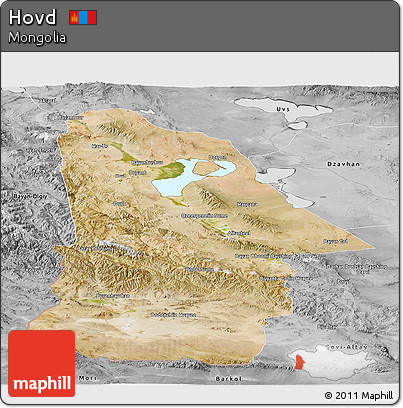 Satellite Panoramic Map of Hovd, desaturated