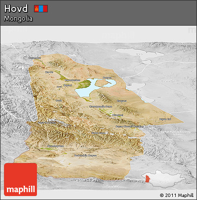 Satellite Panoramic Map of Hovd, lighten, desaturated