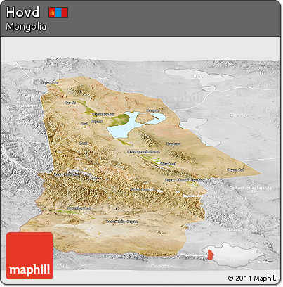 Satellite Panoramic Map of Hovd, lighten, desaturated