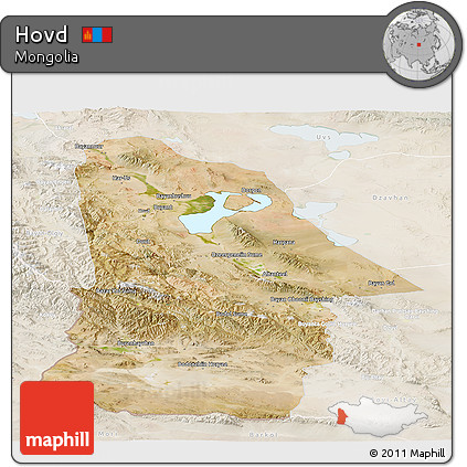 Satellite Panoramic Map of Hovd, lighten