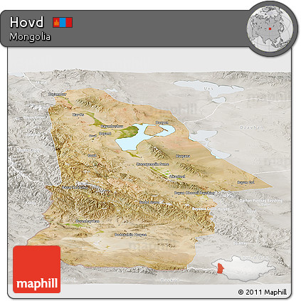 Satellite Panoramic Map of Hovd, lighten, semi-desaturated