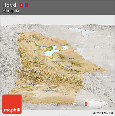 Satellite Panoramic Map of Hovd, lighten, semi-desaturated
