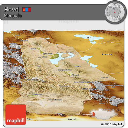Satellite Panoramic Map of Hovd, physical outside