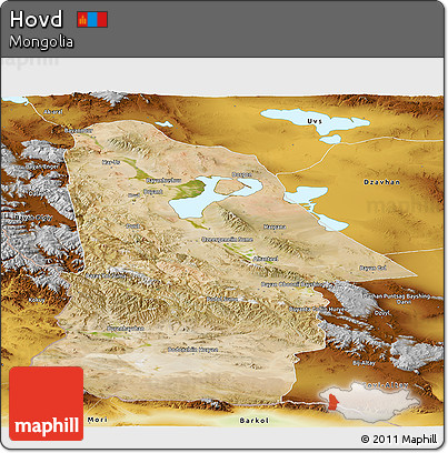 Satellite Panoramic Map of Hovd, physical outside