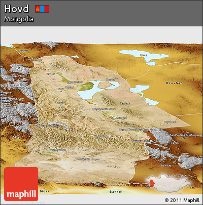Satellite Panoramic Map of Hovd, physical outside