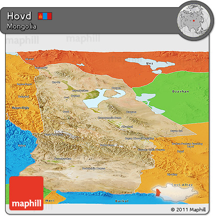 Satellite Panoramic Map of Hovd, political outside