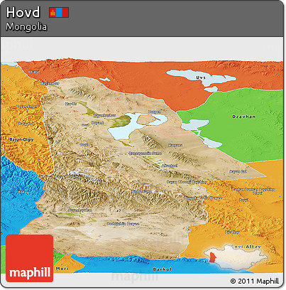 Satellite Panoramic Map of Hovd, political outside