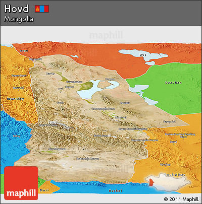 Satellite Panoramic Map of Hovd, political outside