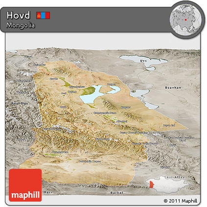 Satellite Panoramic Map of Hovd, semi-desaturated