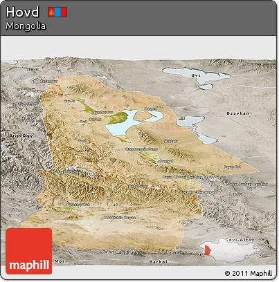Satellite Panoramic Map of Hovd, semi-desaturated
