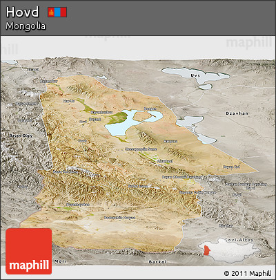 Satellite Panoramic Map of Hovd, semi-desaturated
